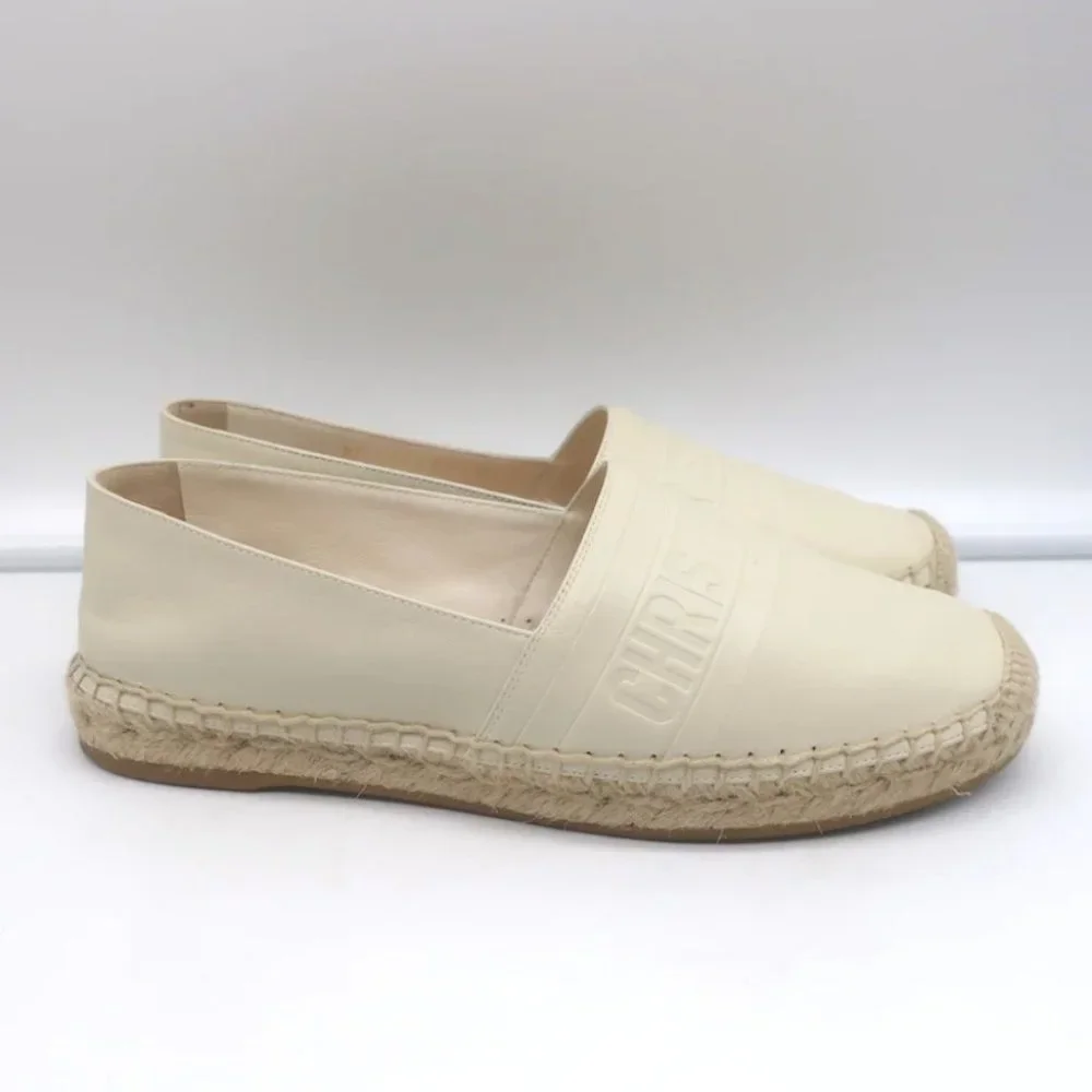 Christian Dior Granville Espadrilles Off-White Embossed Leather Size 37.5 D - Picture 3 of 11